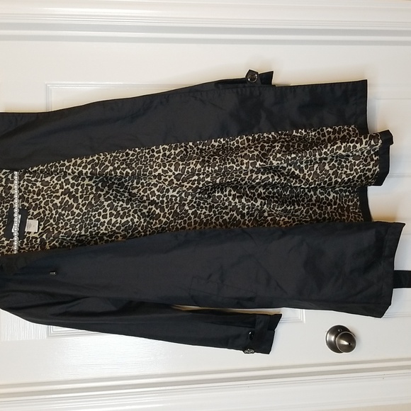 Capelli Womens Black With Leopard Print Lining Longsleeve Button Up Raincoat - Picture 2 of 16